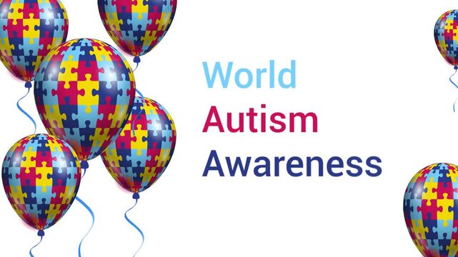 World Autism Awareness Day banner with colorful puzzle piece balloons on white background