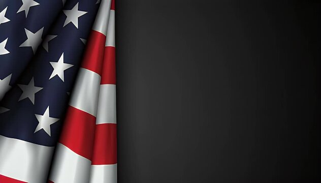 Dramatic close up of the elegantly draped american flag fabric featuring vibrant stars and stripes against a dark background ideal for patriotic themes.
