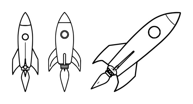 Reusable orbital rocket set with flat vector icon in modern geometric style featuring rocket, space exploration, reusable launch with geometric design and white background