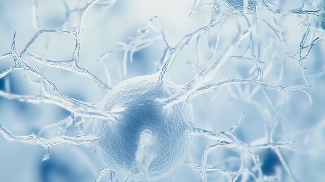 Microscopic view of multiple neuron cells interconnected, creating a biological network, transferring electric impulses in the nervous system, representing health and science