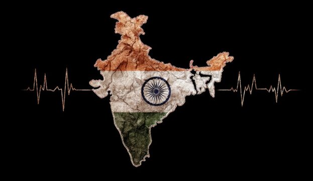 Indias Vibrant Heartbeat - A Nations Pulse in Map and Flag.