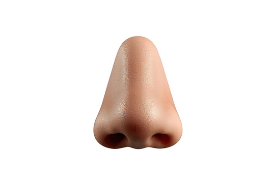 Human nose 3d rendering presenting the isolated olfactory organ, focusing on respiratory function and the sense of smell. Transparent background