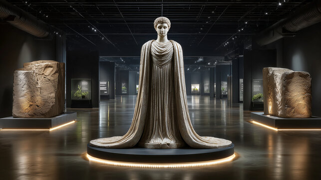 Ancient Statue in Modern Museum Gallery