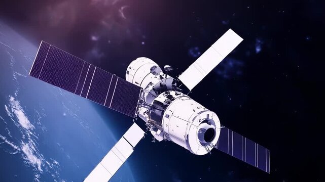 Satellite communications technology orbiting earth, expanding global connectivity and enabling advanced space exploration, scientific research, and environmental monitoring