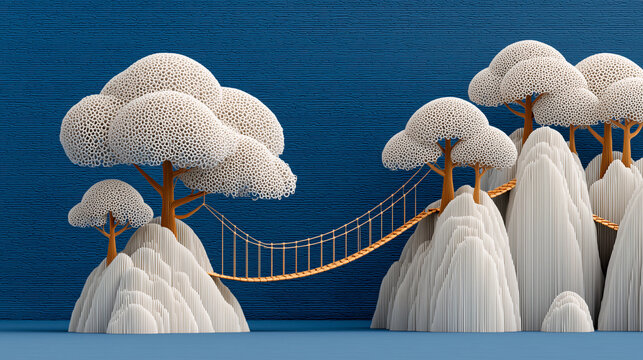 Stylized Paper Craft Landscape with Sponge Trees