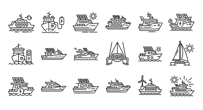 Various Boats and Ships Illustration Set.