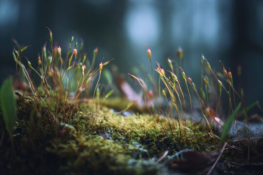 Sunlit Moss Patch - A Close-Up of Forest Floor Life.