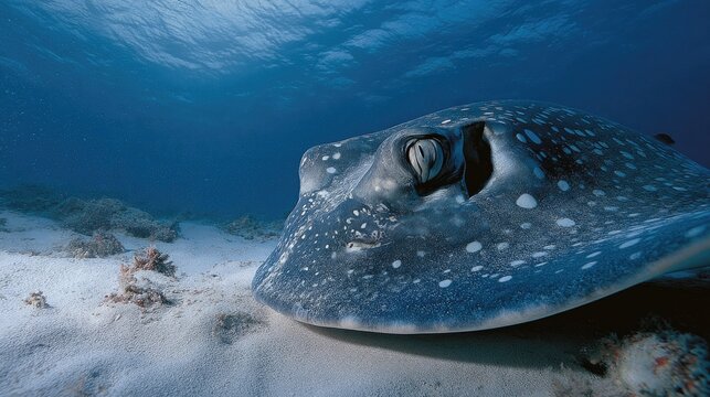 Close up of a stingray underwater in a marine environment