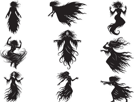 Mythical Banshee Spirit Figure with Flowing Ghostly Form