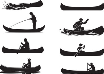 Wooden Canoe Paddle Boat Calm Water Silhouette © Ansar