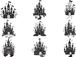 Fototapeta premium Magical Fantasy Castle Storybook Tower Silhouette Scene