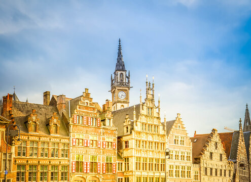 fronts of medieval guildhall houses, Ghent, Belgium