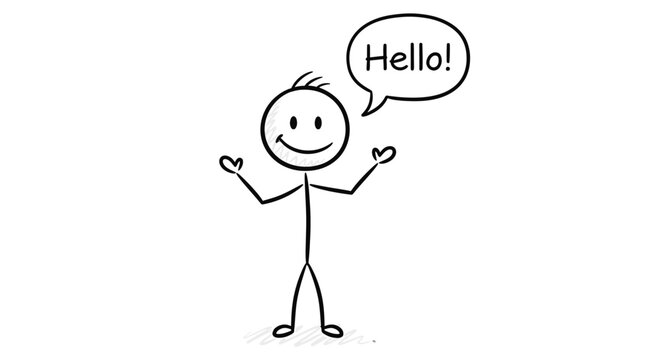 A stick figure says hello with a smile.