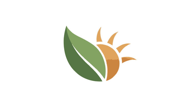Green leaf and orange sun logo.
