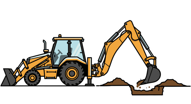 Yellow Backhoe Loader Construction Equipment.