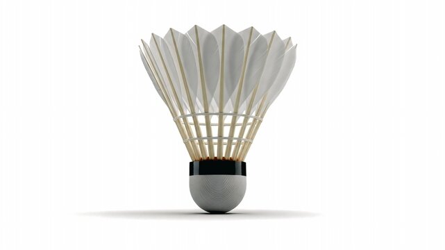 Badminton shuttlecock isolated on white background with soft shadow. Detailed feather texture and clean composition for sports design.