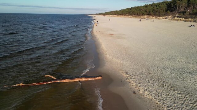 Krynica Morska - Polska - piękny słoneczny dzień miasteczko nagrane dronem, plażą, Zalew Wiślany, morze Bałtyckie, port, piękne widoki