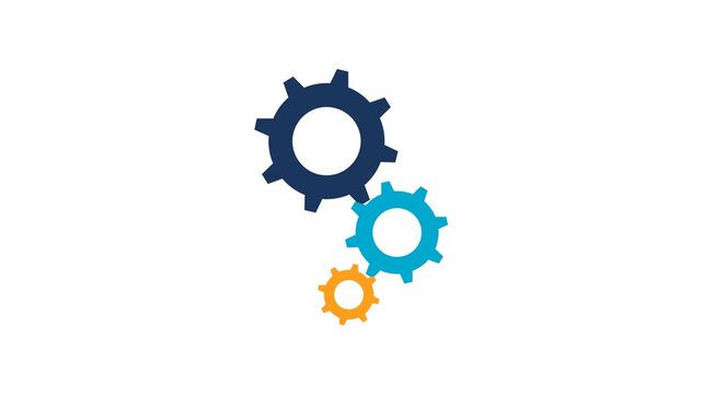 Labor Day & Teamwork Concept: Three Colorful Interlocking Gears Spinning Seamless Loop