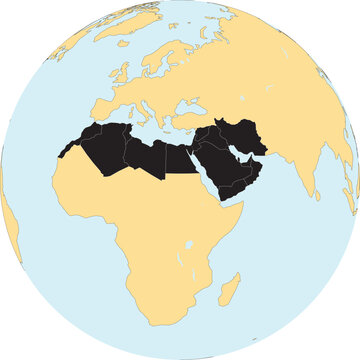 Middle East and North Africa Arab States on World Map Vector