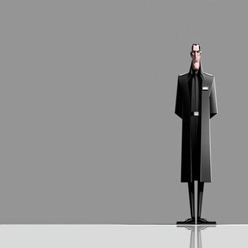 Surreal Perspective of a Man Standing on a Long Road Divided by Red and Blue Sky with Minimalist Circle Element