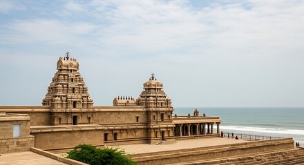 Fototapeta premium Majestic Stone Temple by the Sea with Ocean View