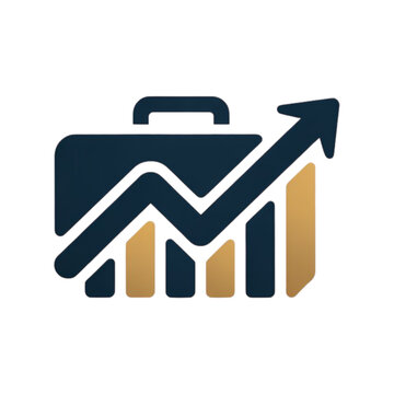 Business briefcase icon with an upward growing bar chart and arrow representing financial success