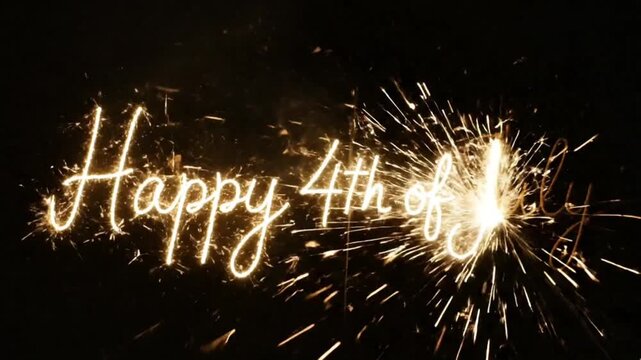 Glowing Sparkler Spelling Happy 4th of July in the Dark
