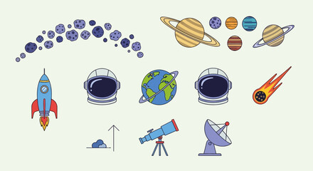 Space Exploration Rocket Ship Icons. © ANAK