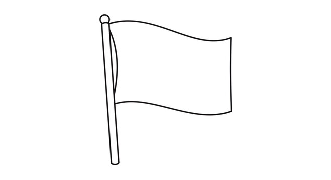 Simple line drawing of a flag waving gently on a pole against a white background