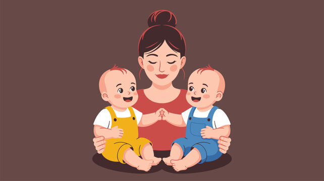 Loving mother embracing twin infants