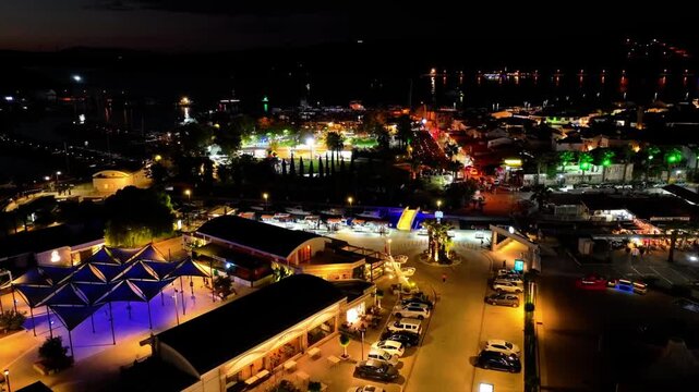 Aerial Drone View of Teos Marina and Sigacik Coastal Town in Izmir, Turkey &ndash; Aegean Sea Harbor and Scenic Village 4K