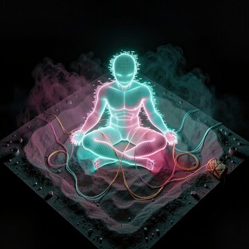 Sentient Avatar Floating In Volumetric Dataspace