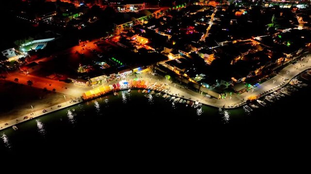 Aerial Drone View of Teos Marina and Sigacik Coastal Town in Izmir, Turkey &ndash; Aegean Sea Harbor and Scenic Village 4K