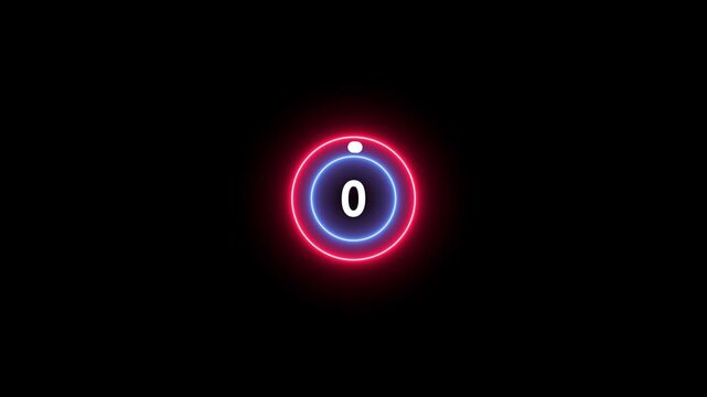 Glowing neon Circle countdown timer 5 to 0 seconds animation .
