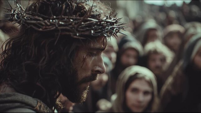 jesus with a crown of thorns on his head