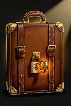 Vintage leather suitcase with brass padlock