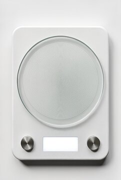 White coffee scale isolated overhead flat lay