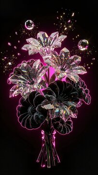 Crystalline flowers floating in dark void