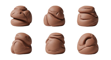 Fototapeta premium clay rock sculptures in various positions isolated on a white background suggesting art or crafts for conceptual projects