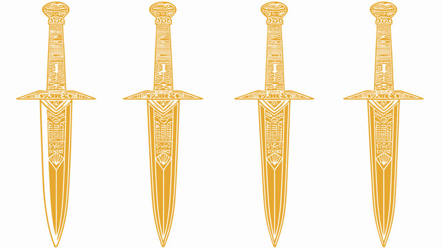 Four golden swords, each embellished with runes and patterns, presented on white
