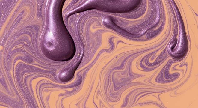 Abstract Swirls of Purple and Gold Nail Polish Macro Shot.