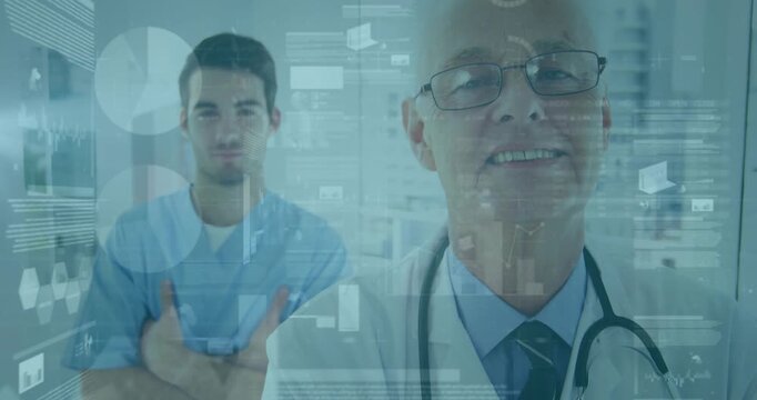 Camera pulling back, doctor closing in smiling, nurse showing thumbs-up, HUD overlaying reassuring