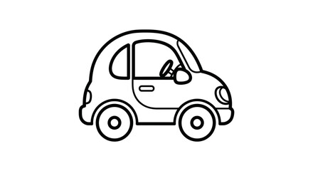 Fototapeta premium Cute Cartoon Car Icon, Simple Line Art Vector Illustration