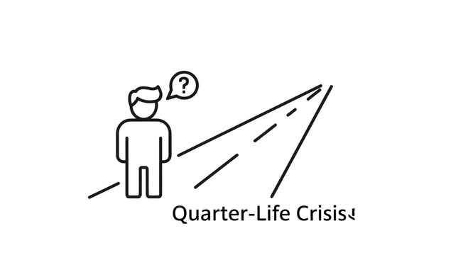 Confused person facing a crossroads, symbolizing quarter-life crisis and life path uncertainty