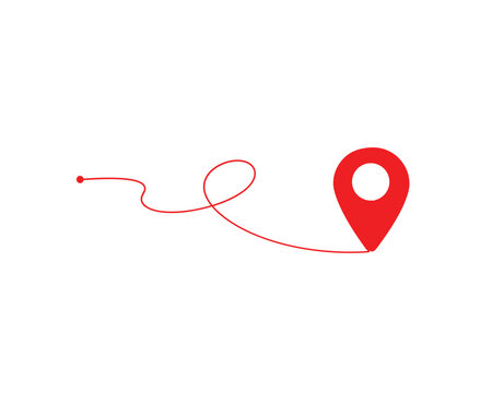 Red route path map pin icon representing long distance travel