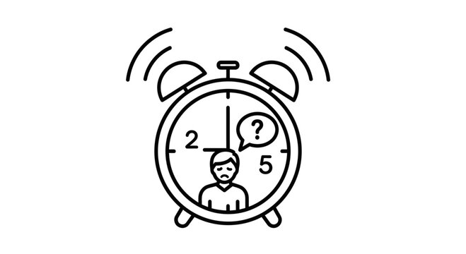 Alarm clock with worried person inside, time pressure, deadline, stress concept