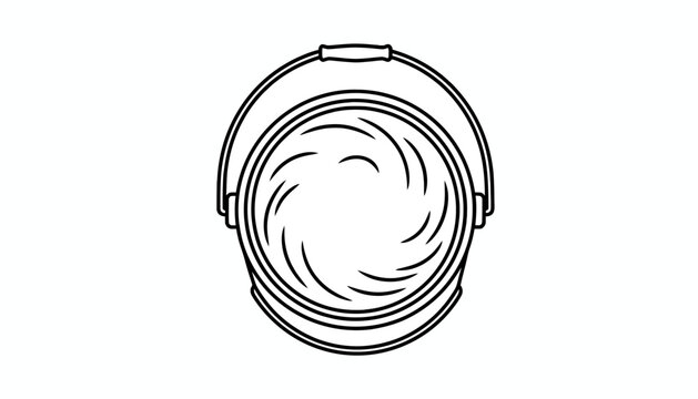 Top View Of A Bucket With Swirling Water Inside, Line Art Illustration