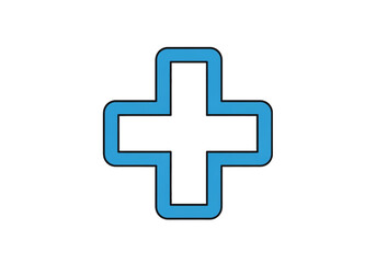 Fototapeta premium Modern healthcare cross icon in bold line art style, isolated vector ideal for UI kits, medical sites, presentations, and digital platforms.