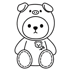 Fototapeta premium Cute teddy bear outline illustration in simple black line style.