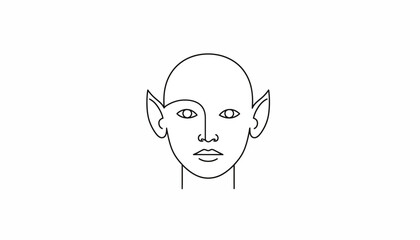 Fototapeta premium Abstract Futuristic Face with Pointed Ears, Minimalist Line Art, Sci-Fi Character Concept